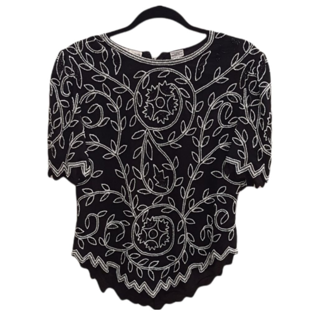 Vintage - Scala Silk Beaded & Sequin Top